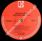 MOTLEY CRUE - Too Fast For Love - GERMAN Elektra 1982 1st Press - NEAR MINT VINTAGE VINYL