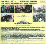 BEATLES - I Told You Before - Never Released Get Back Sessions - EU Press - VERY RARE